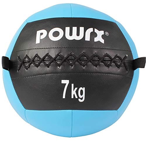 POWRX Pelota de pared Pelota medicinal 7 kg - Ideal para ejercicios de fitness funcional, fortalecimiento muscular y tonificación - Mango antideslizante + entrenamiento PDF (Azul oscuro claro)